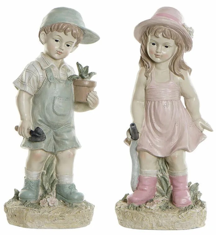 Διακοσμητική Φιγούρα DKD Home Decor Μπλε Ροζ Ρητίνη Παιδί (18 x 15 x 41 cm) (2 pcs)