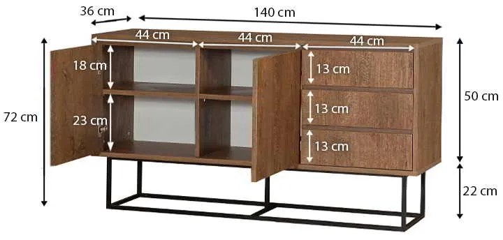 Μπουφές Amedeo Megapap από μελαμίνη χρώμα καρυδί 140x36x72εκ.