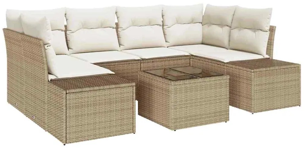 vidaXL Σετ Καναπέ Κήπου 7 pcs Μπεζ Πολυ ράταν