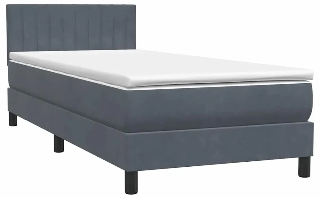 Κρεβάτι Boxspring με Στρώμα Σκούρο Γκρι 90x220 εκ. Βελούδινο - Γκρι