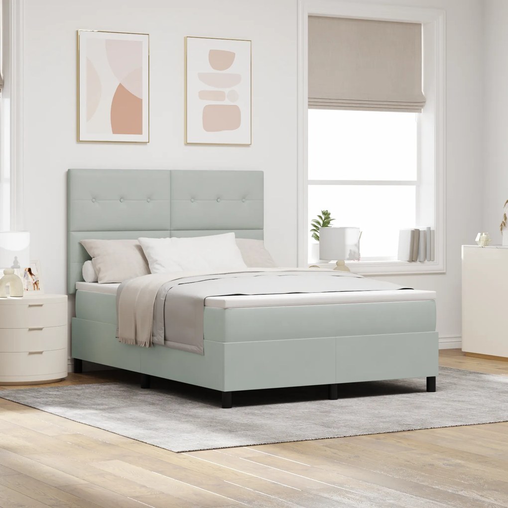 vidaXL κρεβάτι Box Spring με στρώμα Γκρίζο ανοιχτό 140x200 εκ. Βελούδο