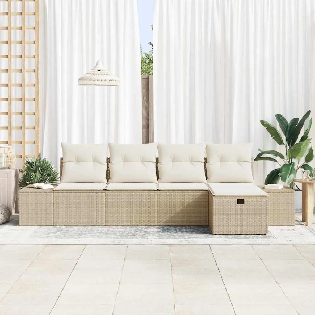 vidaXL Σετ Καναπέ Κήπου με μαξιλάρι 5 pcs Μπεζ Πολυ ράταν