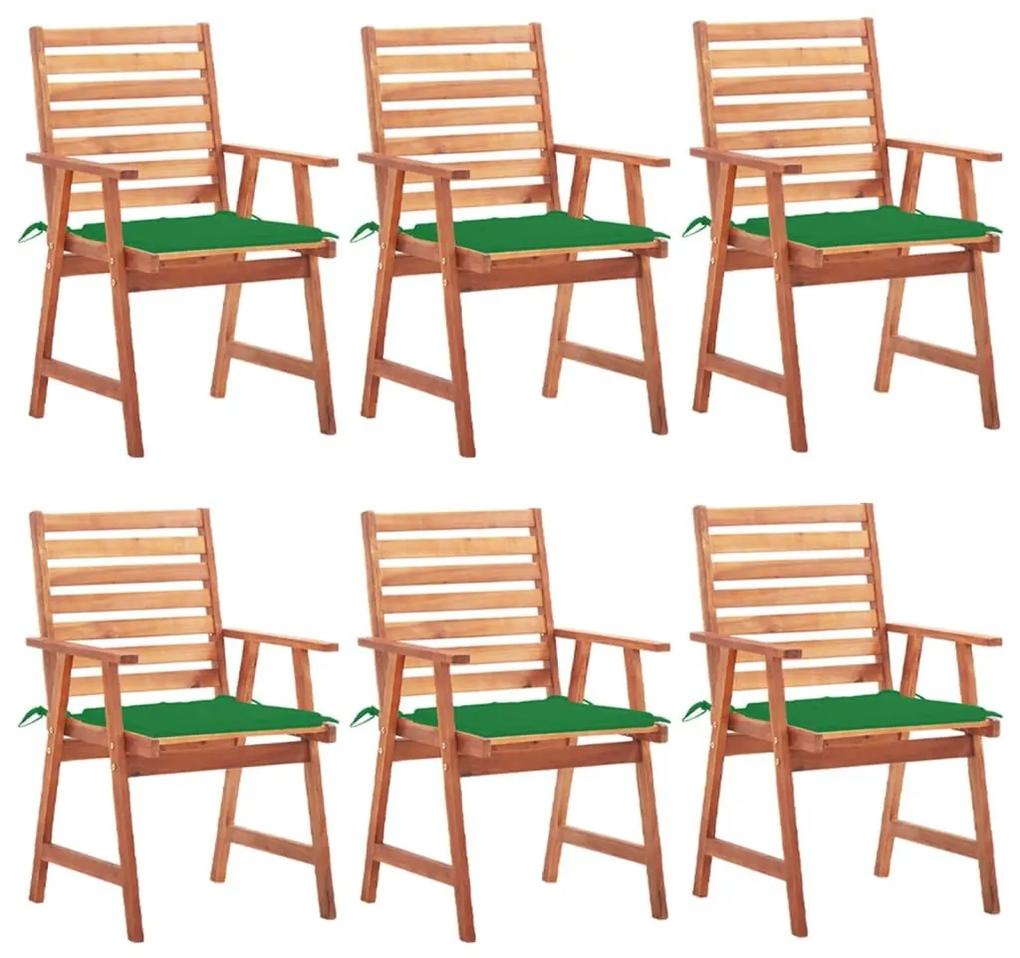 Καρέκλες Τραπεζαρίας Εξ. Χώρου 6 τεμ. Ξύλο Ακακίας με Μαξιλάρια - Πράσινο