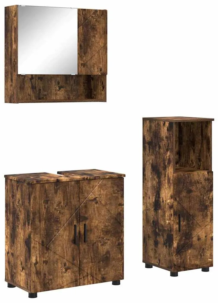 vidaXL Σετ Επίπλων Μπάνιου 3 pcs Καπνιστή δρυς 61 x 35 x 64 εκ.