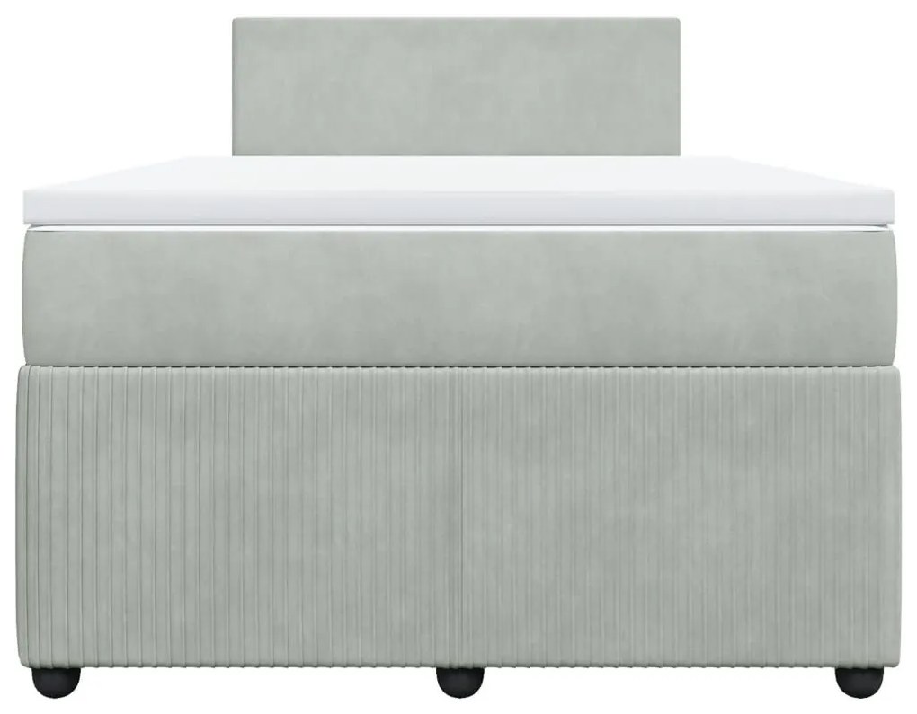 Κρεβάτι Boxspring με Στρώμα Ανοιχτό Γκρι 120x190 εκ. Βελούδινο - Γκρι