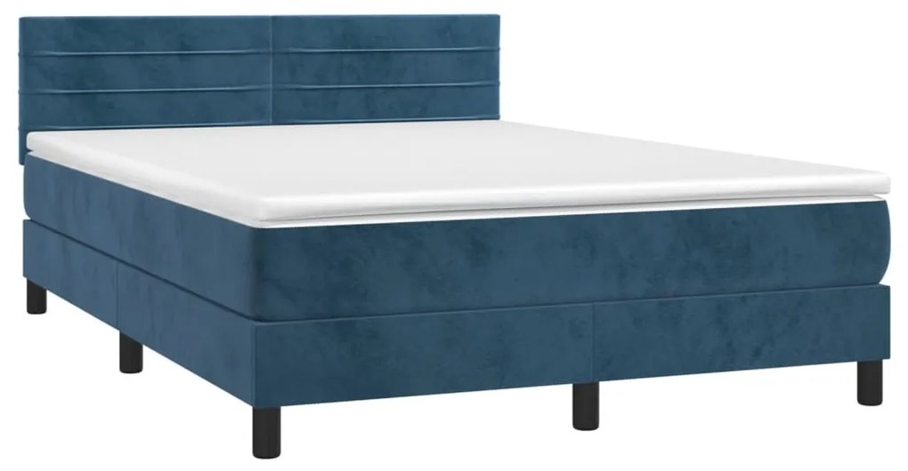 vidaXL Κρεβάτι Boxspring με Στρώμα Σκούρο Μπλε 140x190 εκ. Βελούδινο