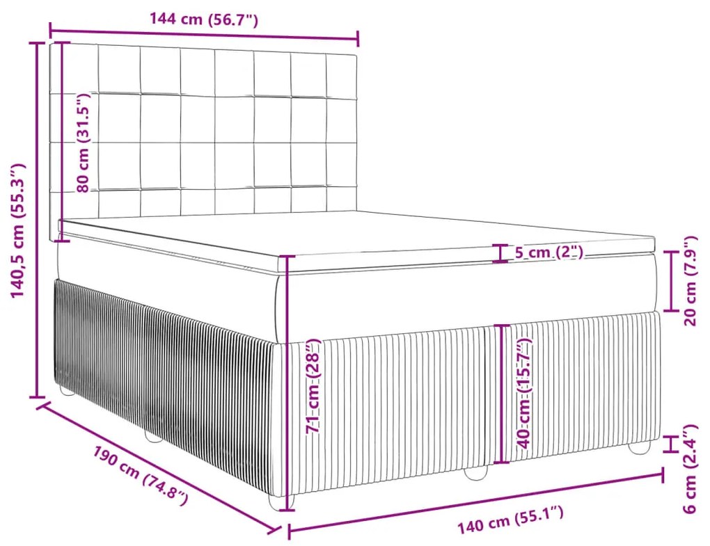 Κρεβάτι Boxspring με Στρώμα Μπλε 140x190 εκ. Υφασμάτινο - Μπλε