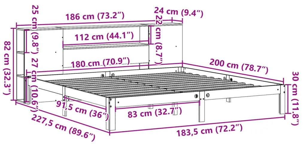 ΚΡΕΒΑΤΙ ΒΙΒΛΙΟΘΗΚΗ ΧΩΡΙΣ ΣΤΡΩΜΑ 180X200 ΕΚ ΜΑΣΙΦ ΞΥΛΟ ΠΕΥΚΟΥ 3322522