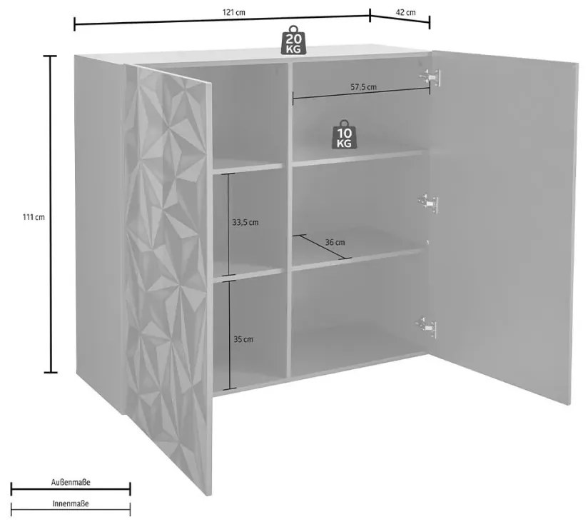 Μπουφές Λευκή Λάκα 121x111x42