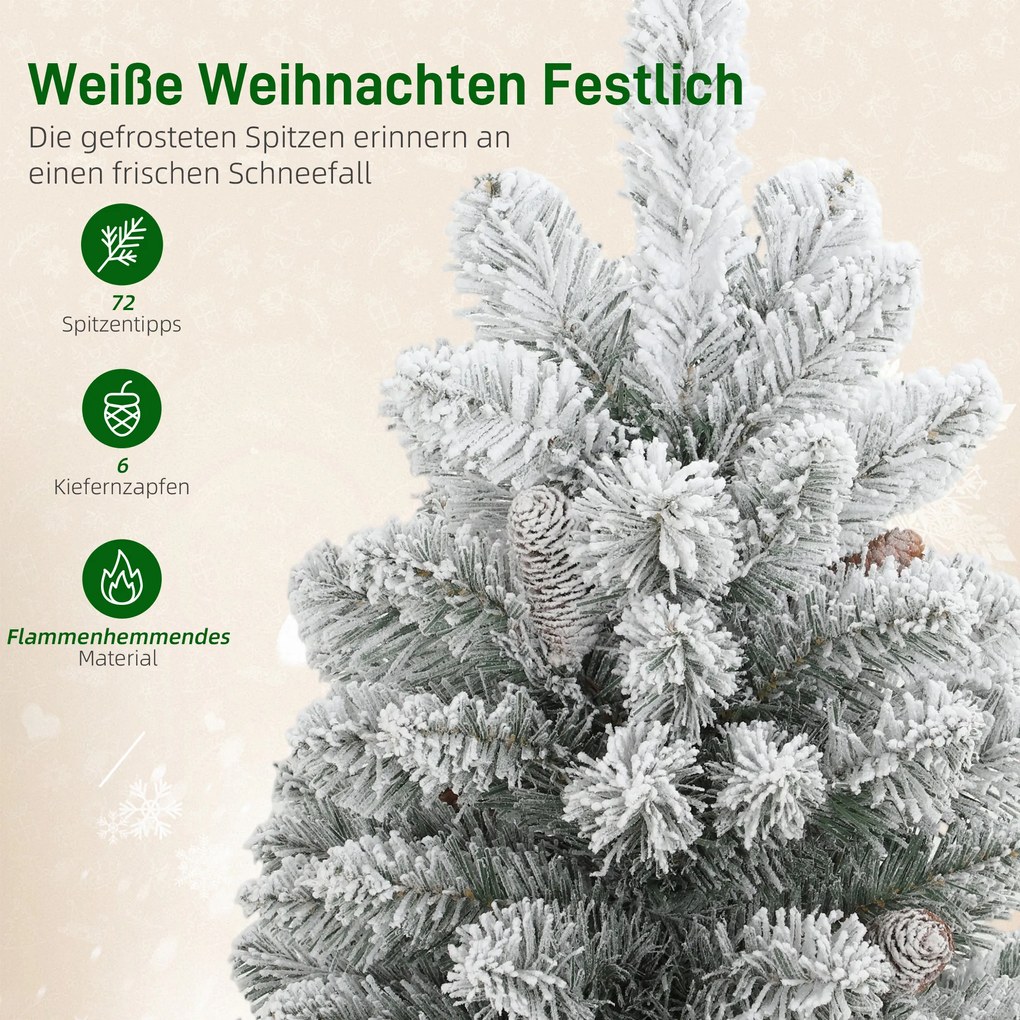 HOMCOM Μίνι Τεχνητό Χριστουγεννιάτικο Δέντρο 60 εκ. Ελατοδέντρο τεχνητό με Χιόνι, 72 Κλαδιά 6 Κουκουνάρια Βάση Τσιμέντου