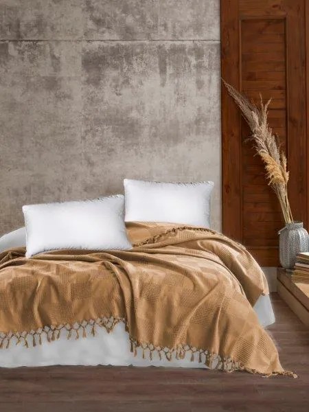 Κουβέρτα Πικέ Βαμβακερή Υπέρδιπλη 220x240εκ. Jacquard Golden-Beige DimCol