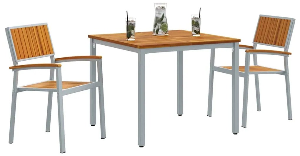 vidaXL Σέτ φαγητού για κήπο 3 pcs Γκρι και καφέ 90 x 90 x 75 cm