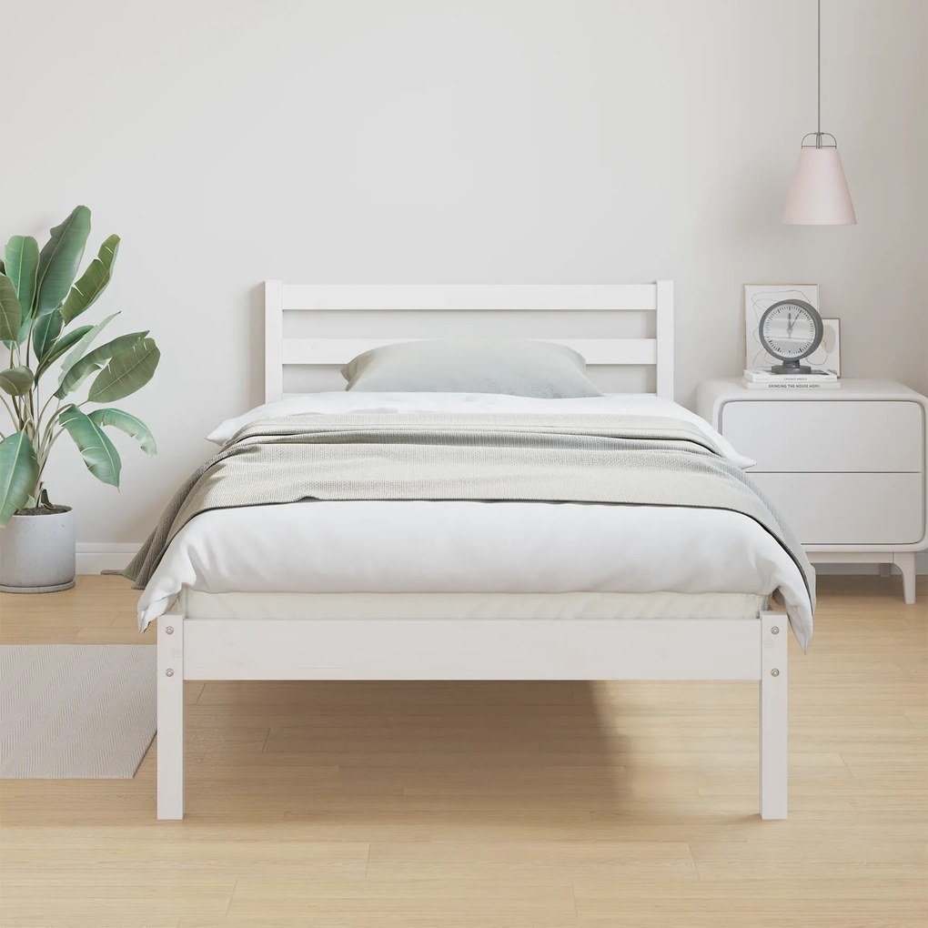 vidaXL Κρεβάτι με Κεφαλάρι Λευκό 80x210 cm Μασίφ Ξύλο Πεύκου