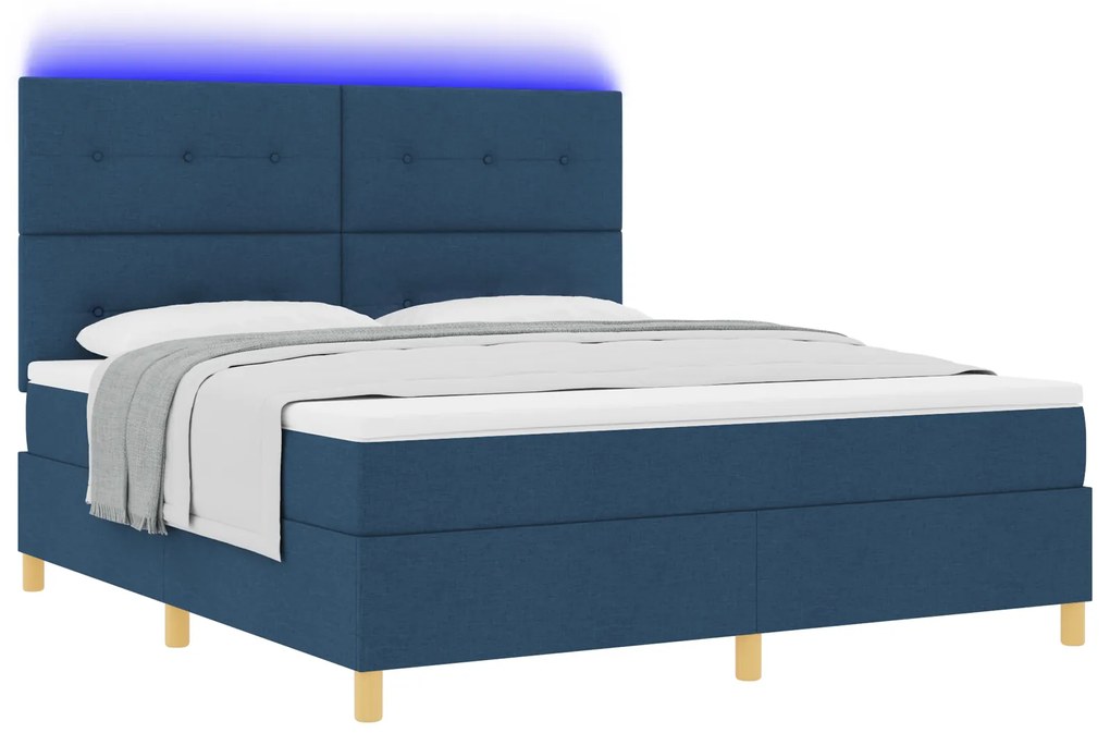 vidaXL Κρεβάτι με ελατήριο με στρώμα & μπλε LED 180x200 εκ. ύφασμα