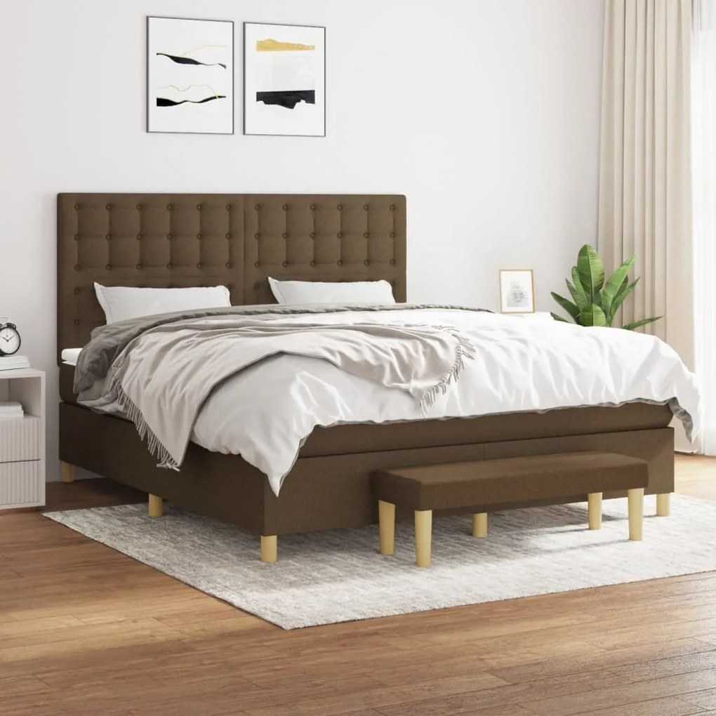 Κρεβάτι Boxspring με Στρώμα Σκούρο Καφέ 180x200 εκ Υφασμάτινο - Καφέ