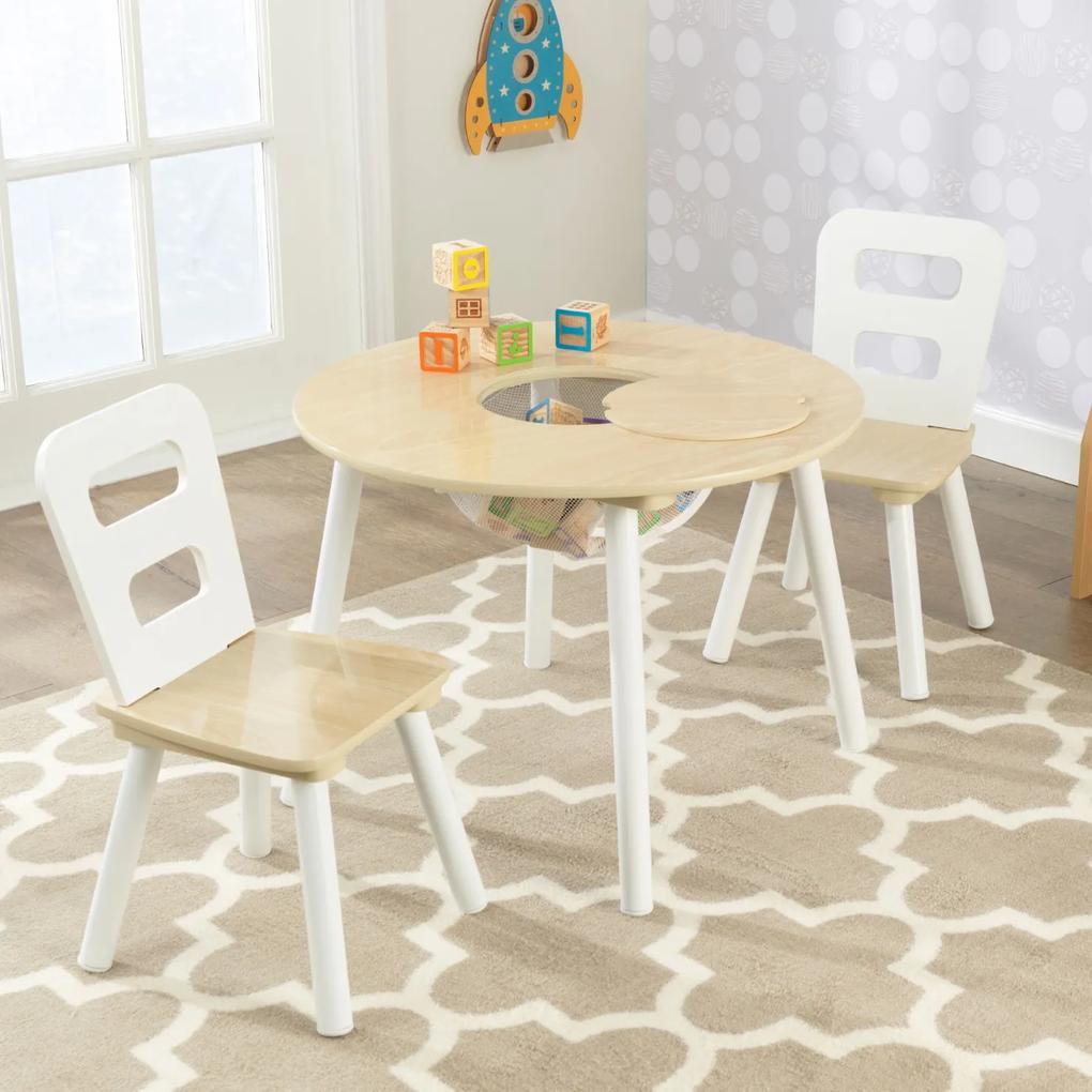Τραπεζαρία KidKraft Round Table and 2 Chair Set-Λευκό / Φυσικό
