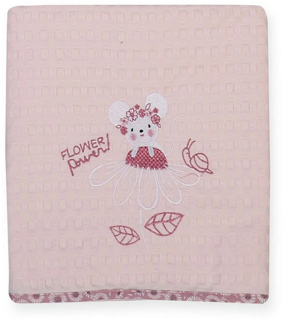 Κουβέρτα Βρεφική Πικέ Flower Power Pink Nef-Nef Κούνιας 110x150cm 100% Cotton