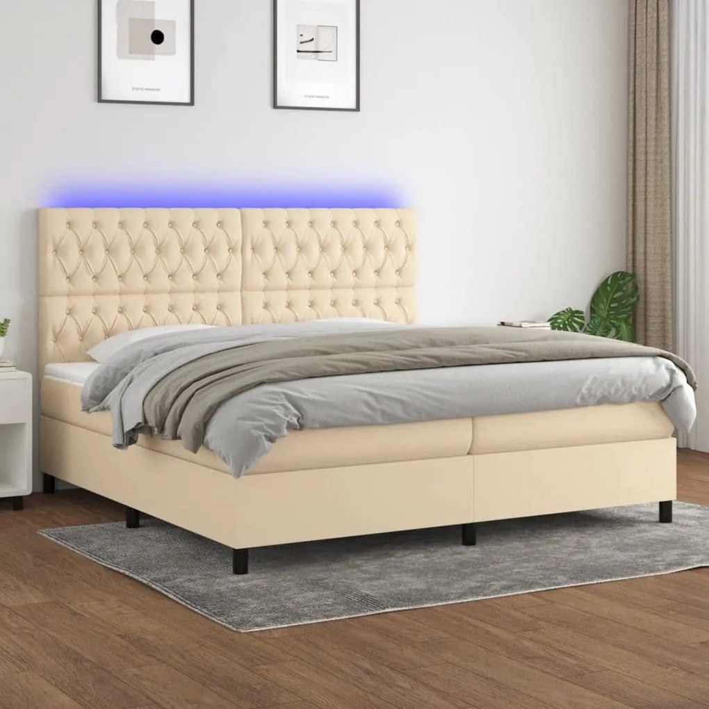 ΚΡΕΒΑΤΙ BOXSPRING ΜΕ ΣΤΡΩΜΑ &amp; LED ΚΡΕΜ 200X200 ΕΚ. ΥΦΑΣΜΑΤΙΝΟ 3135146