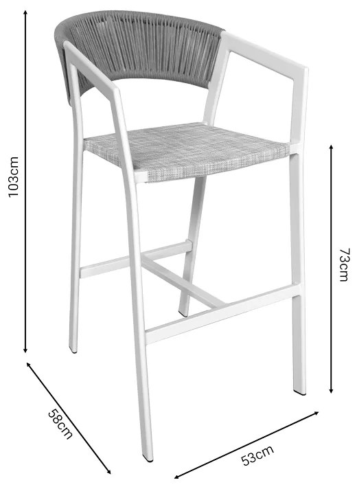 Σκαμπό μπαρ αλουμινίου Phoenix pakoworld στοιβαζόμενo λευκός σκελετός-textilene φυσικό rattan 53x58x103εκ