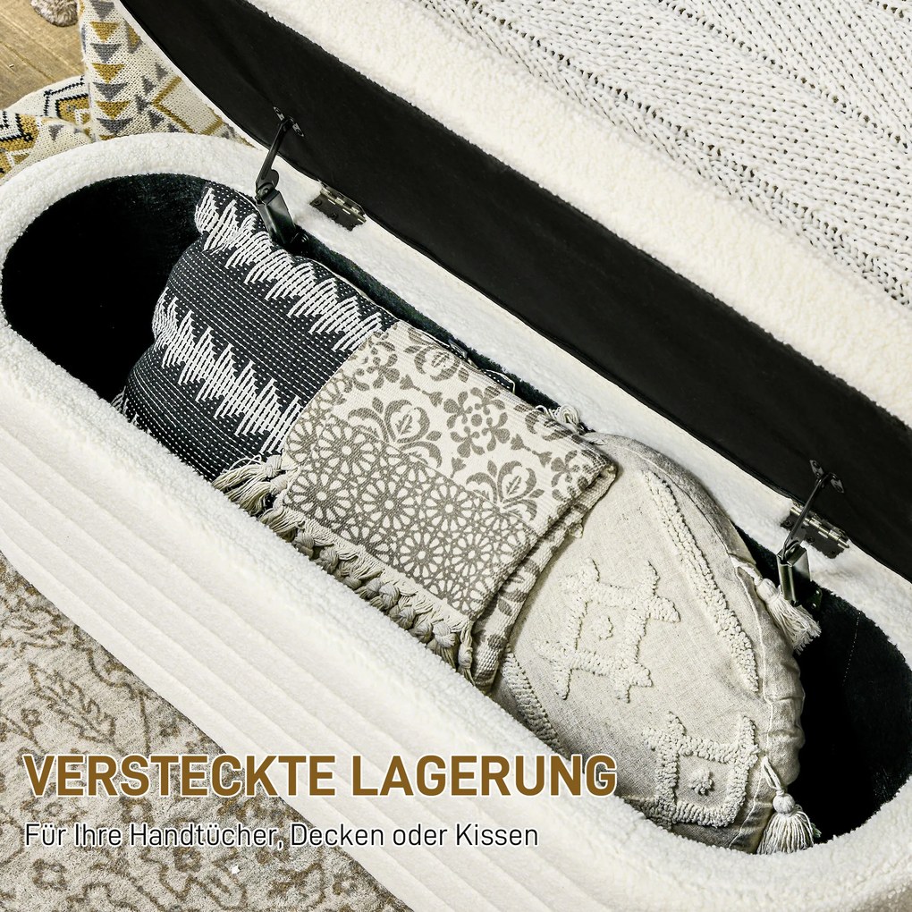 HOMCOM Πάγκος κρεβατιού, αποθηκευτικός χώρος, Teddy fleece, 116x41x40,5cm, Κρεμ