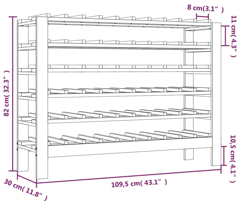 vidaXL Ραφιέρα Κρασιών 109,5x30x82 εκ. από Μασίφ Ξύλο Πεύκου