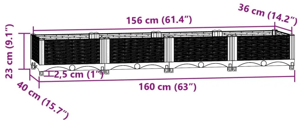 vidaXL Ζαρντινιέρα 160 x 40 x 23 εκ. από Πολυπροπυλένιο