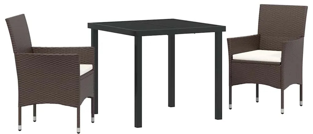 vidaXL Σέτ φαγητού για κήπο με μαξιλάρι 3 pcs Καφέ Πολυ ράταν