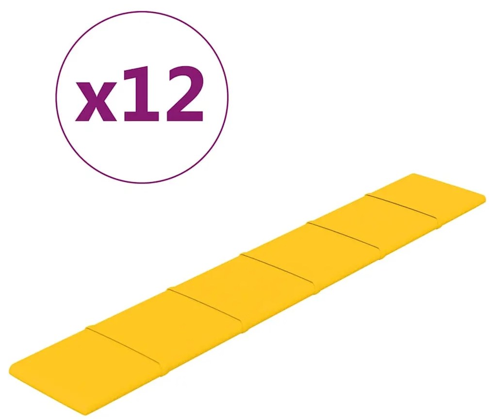 vidaXL Πάνελ Τοίχου 12 τεμ. Κίτρινο 90x15 εκ. 1,62 μ² Βελούδινα