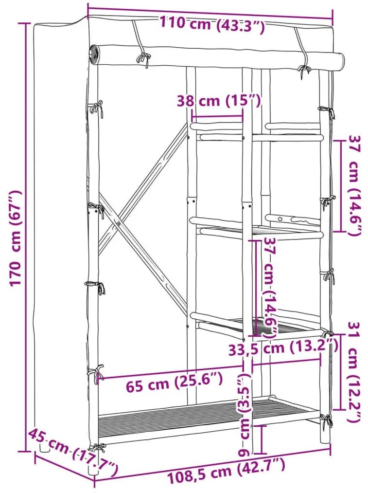 Ντουλάπα 110 x 45 x 170 εκ. Μπαμπού - Καφέ