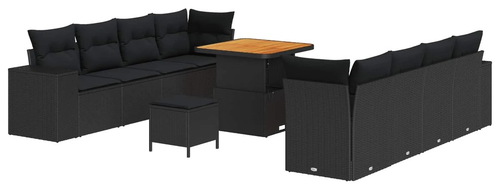 Σετ Καναπέ Κήπου με μαξιλάρι 11 pcs Μαύρο συνθετικό ρατάν