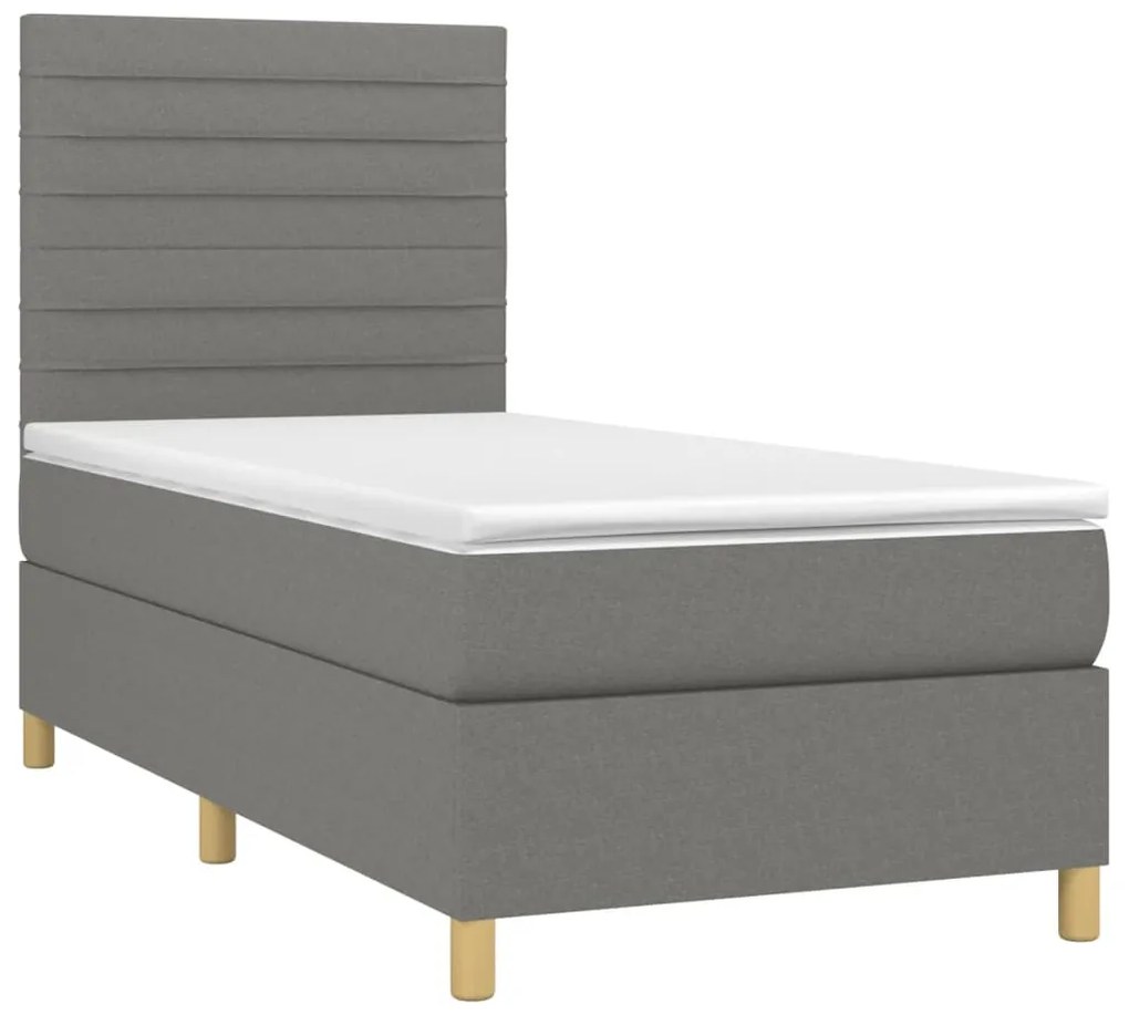 vidaXL Κρεβάτι Boxspring με Στρώμα &amp; LED Σκ.Γκρι 90x190 εκ. Υφασμάτινο