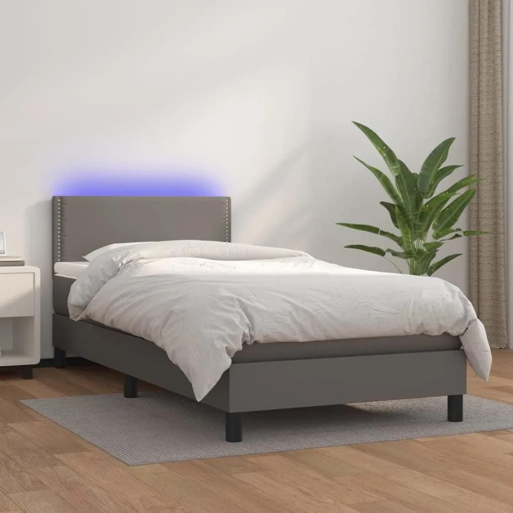 Κρεβάτι Boxspring με Στρώμα &amp; LED Γκρι 80x200 εκ. Συνθ. Δέρμα - Γκρι