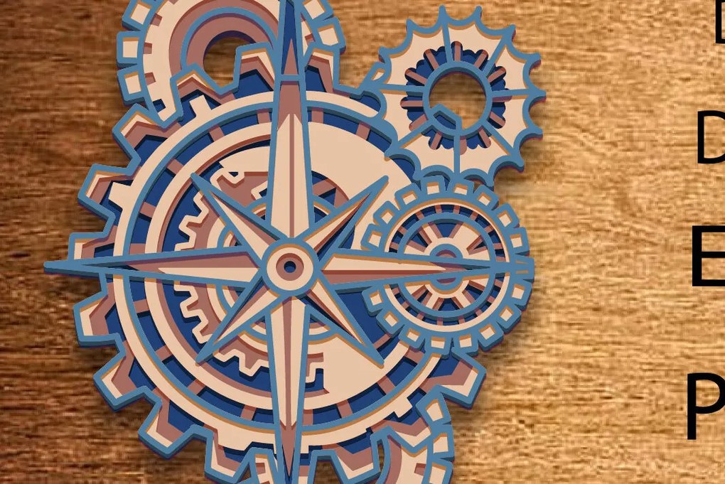 Σετ των 2 Intra απο ξύλο plywood 3mm-4mm πάχος - Compass Mandala Multilayer /3D Δίασταση 30x30 cm INTRAFABR-83667987