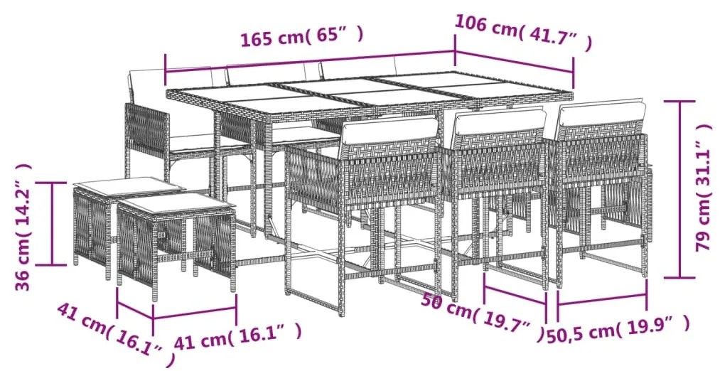 vidaXL Σετ Τραπεζαρίας Κήπου 11 τεμ Μαύρο από Συνθ. Ρατάν με Μαξιλάρια