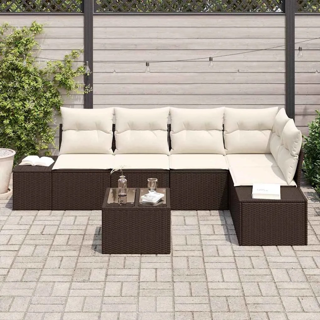 vidaXL Σετ Καναπέ Κήπου 6 pcs Καφέ Πολυ ράταν