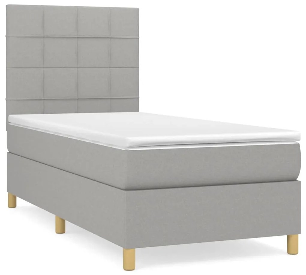 Κρεβάτι Boxspring με Στρώμα Ανοιχτό Γκρι 90x200 εκ. Υφασμάτινο - Γκρι