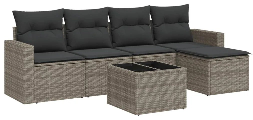 vidaXL Σαλόνι Κήπου 6 Τεμαχίων από Γκρι Συνθετικό Ρατάν με Μαξιλάρια