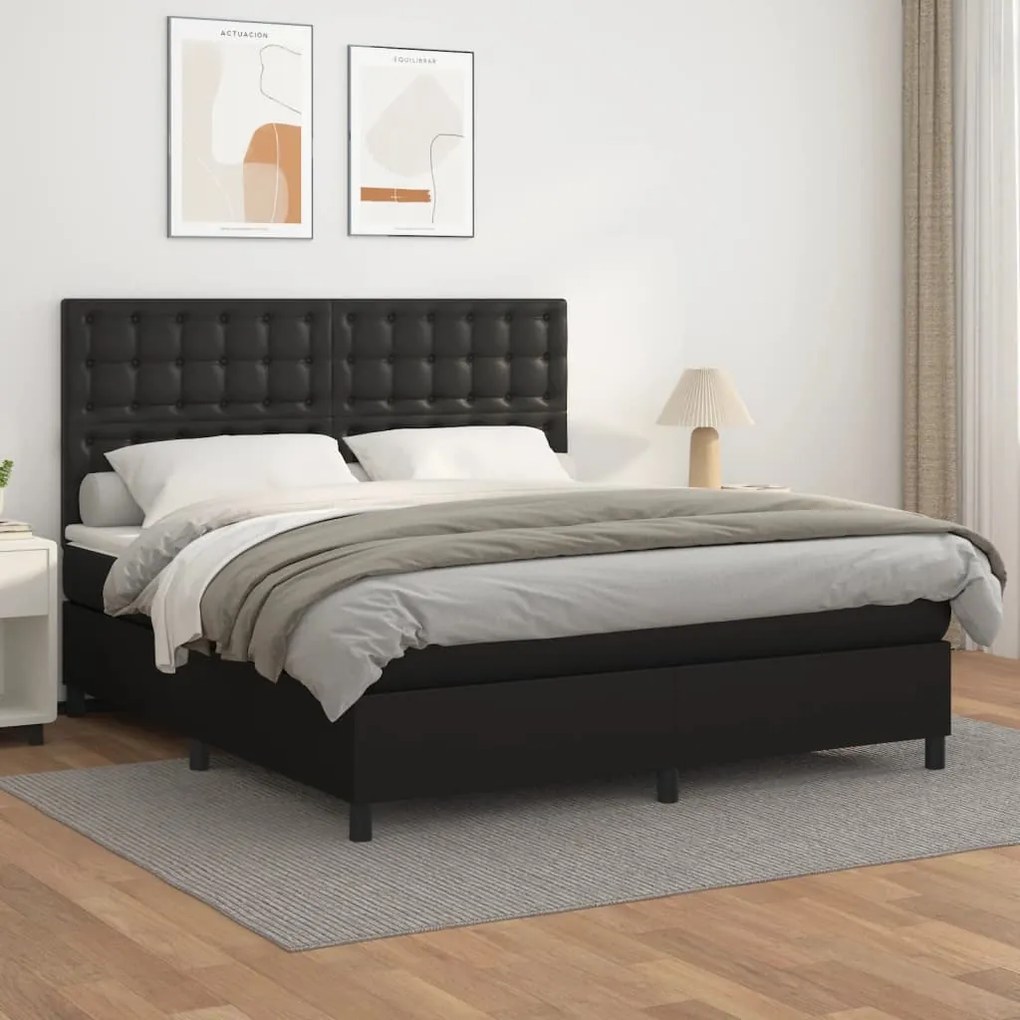 vidaXL Κρεβάτι Boxspring με Στρώμα Μαύρο 160x200εκ.από Συνθετικό Δέρμα