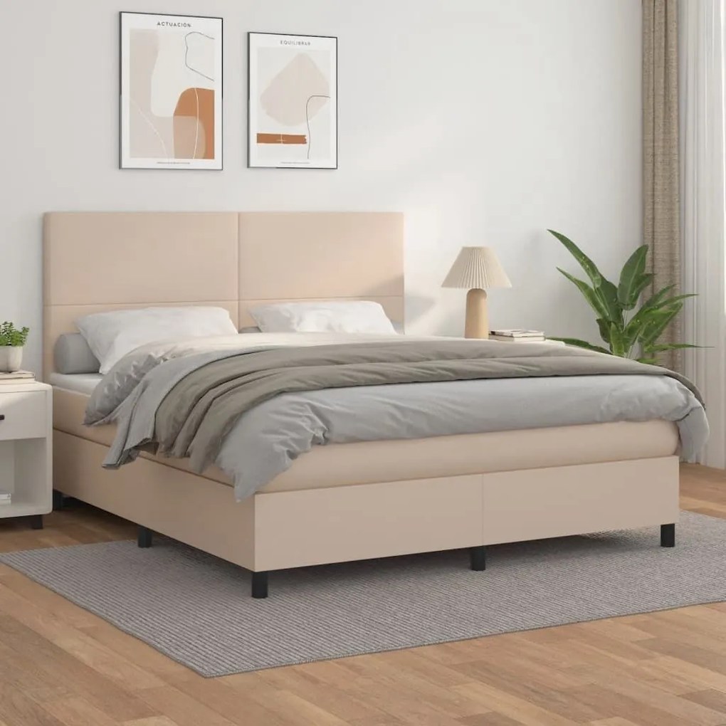 Κρεβάτι Boxspring με Στρώμα Καπουτσίνο 180x200 εκ. Συνθ. Δέρμα - Καφέ