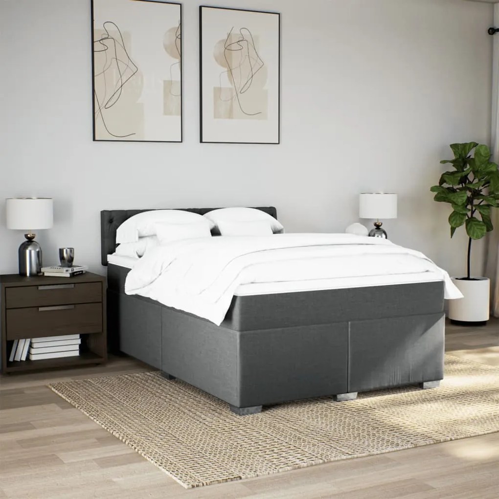 vidaXL Κρεβάτι Boxspring με Στρώμα Σκούρο Γκρι 160x200 εκ Υφασμάτινο