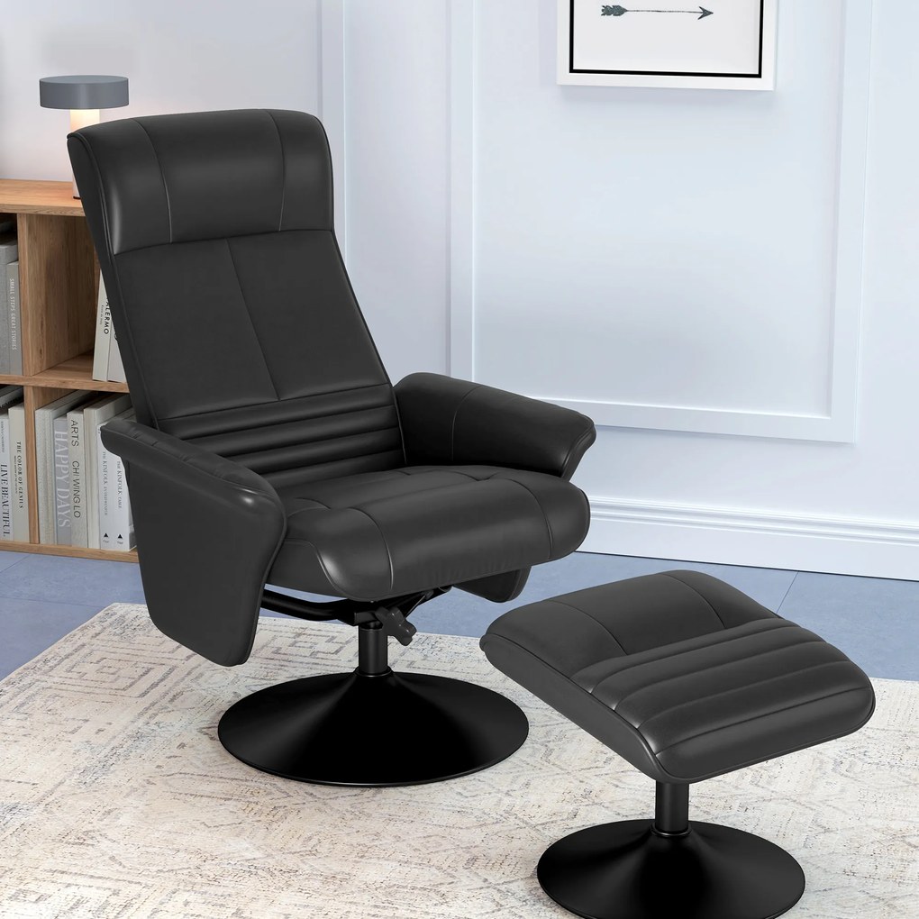 HOMCOM Πολυθρόνα, πολυθρόνα με υποπόδιο, περιστρεφόμενη, εργονομική, όψη μικροϊνών, έως 150 kg, Μαύρο