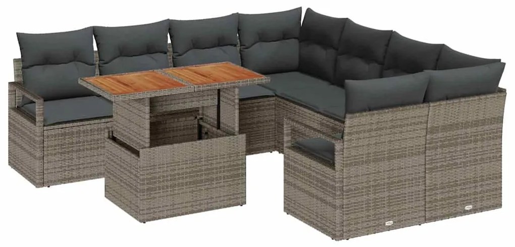 vidaXL Σέτ φαγητού για κήπο 9 pcs Γκρι, Καφέ 100 x 55 x 73 εκ