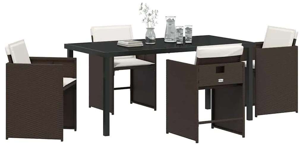 vidaXL Σέτ φαγητού για κήπο με μαξιλάρι 5 pcs Καφέ Πολυ ράταν