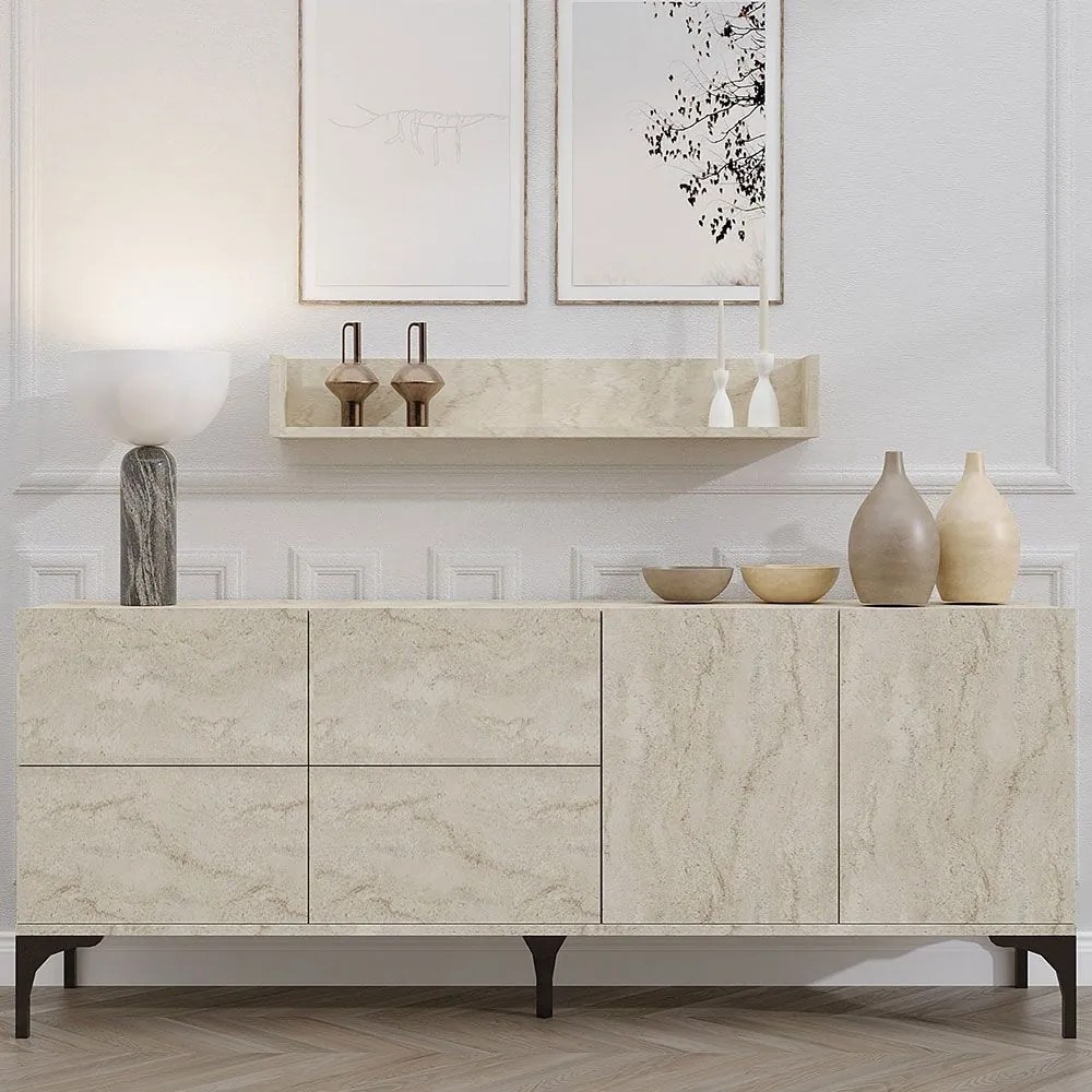 Μπουφές Με Ράφι Stella (Σετ 2Τμχ) 793ELG1814 180x40x55cm Beige