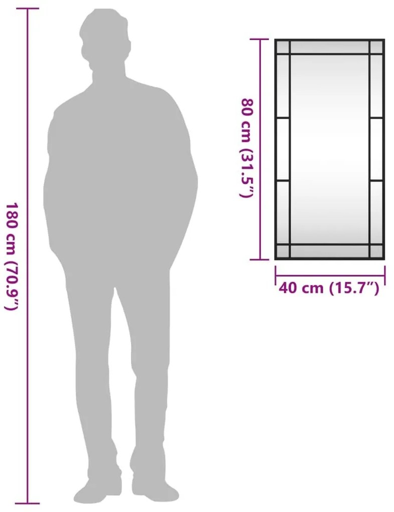 Καθρέφτης Ορθογώνιος Μαύρος 40 x 80 εκ. από Σίδερο - Μαύρο