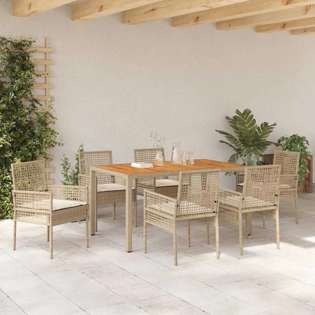 vidaXL Σέτ φαγητού για κήπο 7 pcs Μπεζ Πολυ ράταν