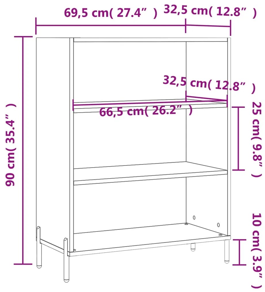 Ραφιέρα Γκρι Sonoma 69,5 x 32,5 x 90 εκ. από Επεξεργασμένο Ξύλο - Γκρι