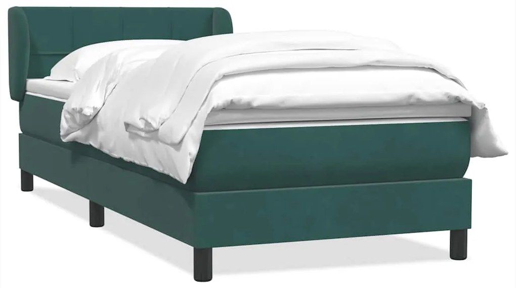 vidaXL Κρεβάτι Boxspring με Στρώμα Σκούρο Πράσινο 100x210εκ. Βελούδινο