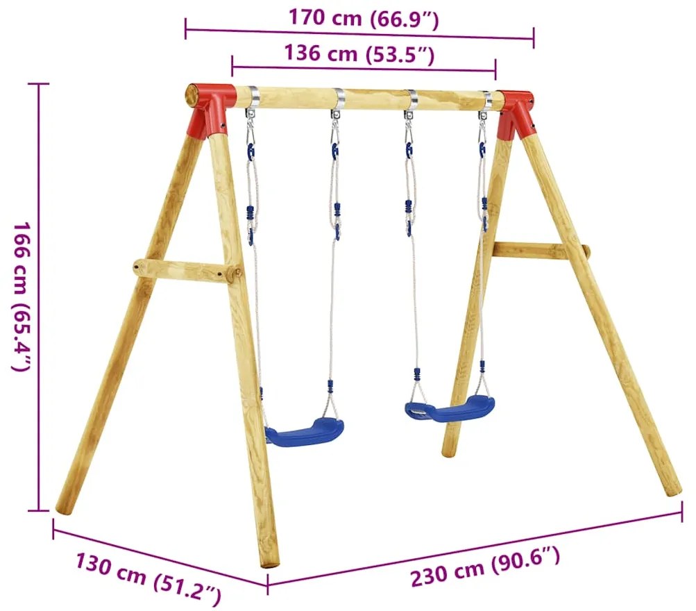 vidaXL Σετ Κούνιας Παιδικό 230 x 130 x 166 εκ. από Ξύλο Πεύκου