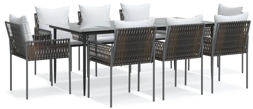 vidaXL Σετ Τραπεζαρίας Κήπου 9 τεμ. Συνθ. Ρατάν / Ατσάλι με Μαξιλάρια